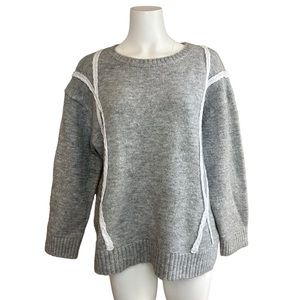 Line and Dot ~ Braid Trim Sweater Grey Pullover Large L